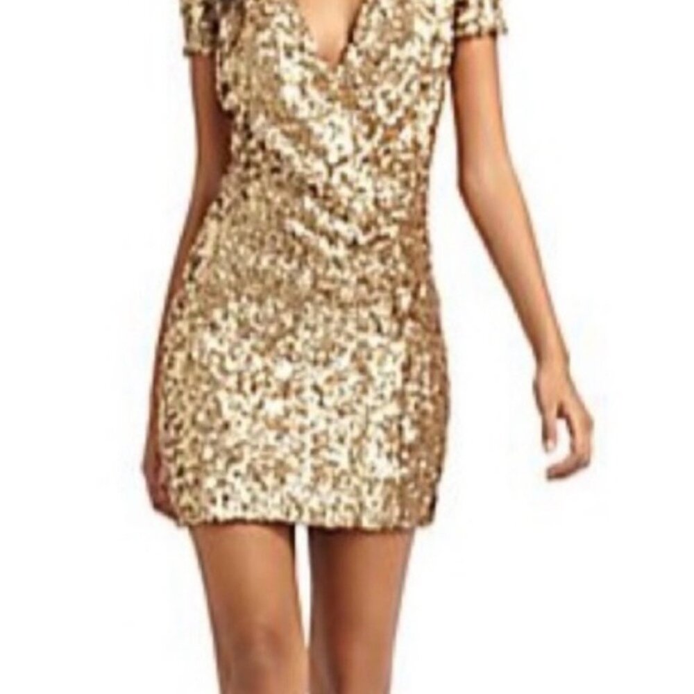 French Connection Gold Sequin Mini Dress Cocktail Party Holiday NYE EUC Size 6